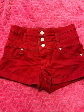 High-Waist Red Triple-Button Women's Shorts
